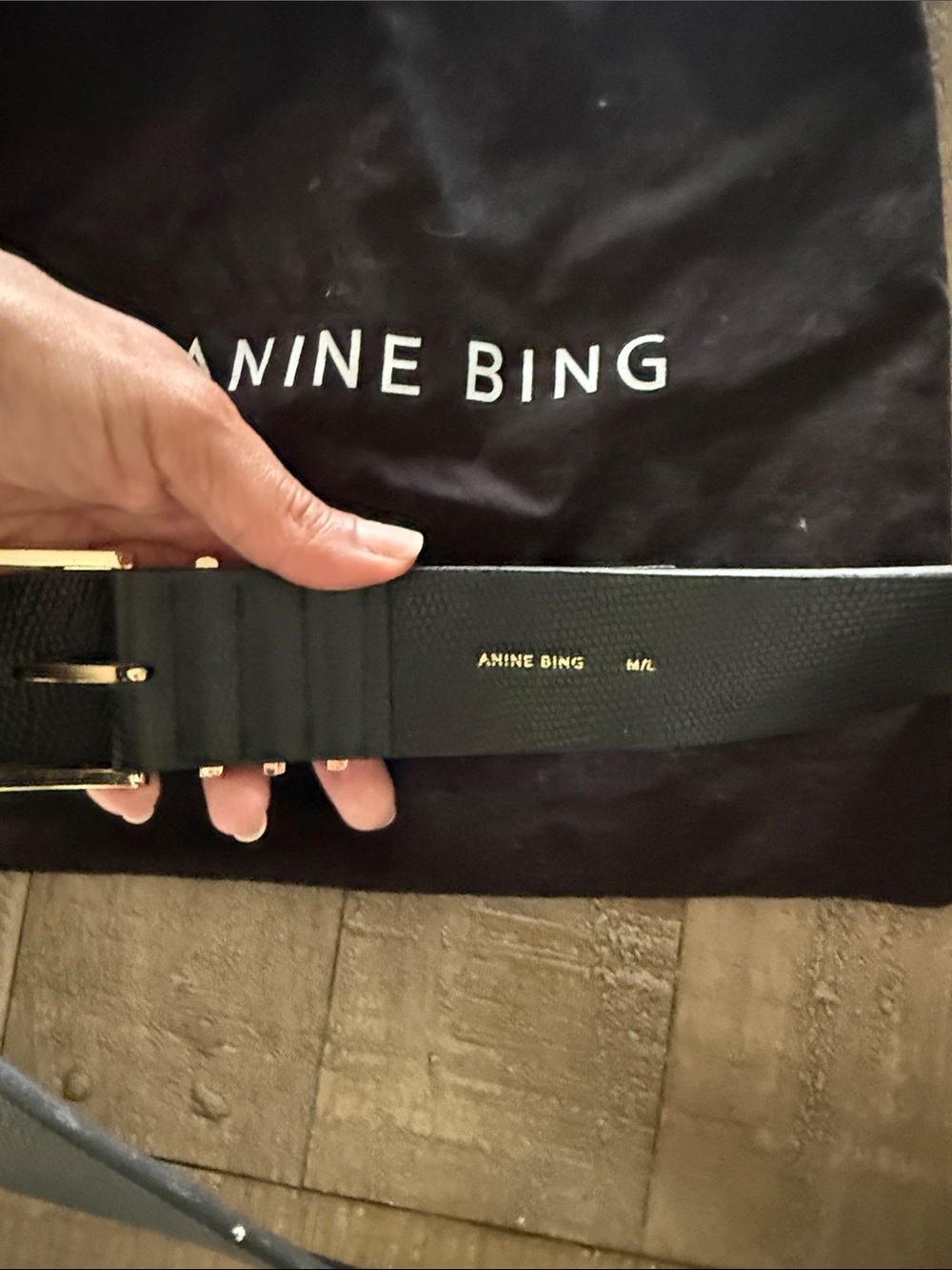 Anine Bing Black Textured Leather Belt with Gold Buckle Hardware - Picture 4 of 4